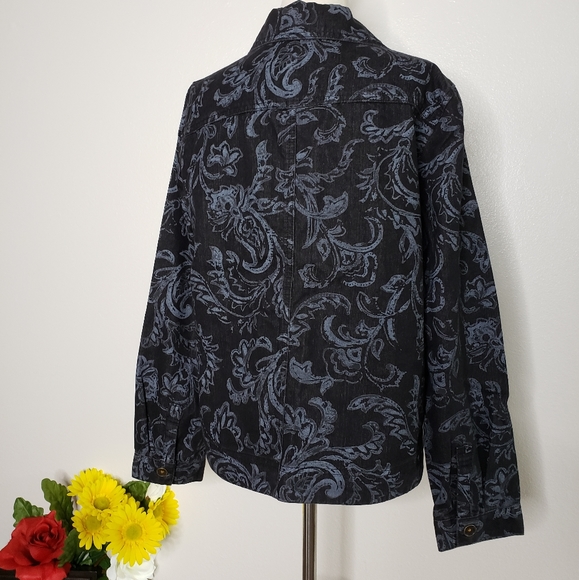 NEW Vintage Denim Paisley Jean Jacket Spring Coat Black Gray - Picture 7 of 13